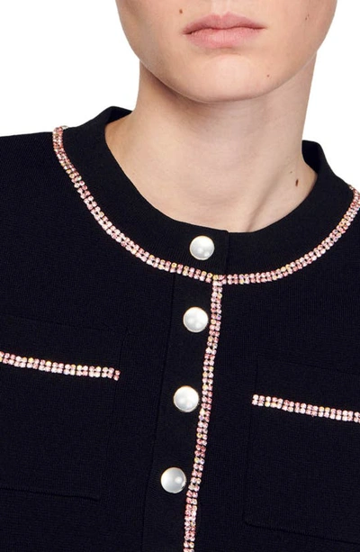 Shop Sandro Elsa Short Sleeve Button Front Crop Sweater In Black