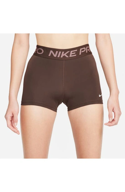 Shop Nike Pro 3-inch Shorts In Baroque Brown/ White