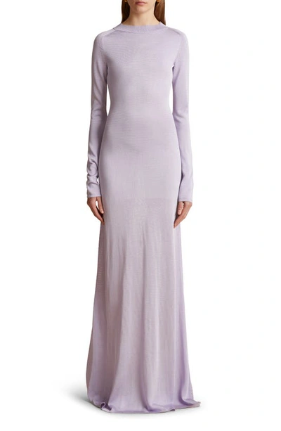 Shop Khaite Valera Long Sleeve Knit Dress In Lavender