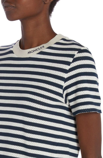 Shop Moncler Stripe Pointelle Cotton T-shirt In White