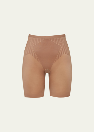 Shop Spanx Thinstincts 2.0 Mid-thigh Shorts In Cafe Au Lait
