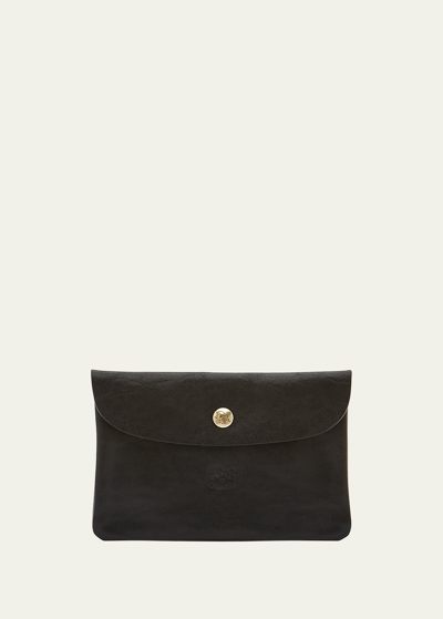 Shop Il Bisonte Unisex Leather Snap Pouch In Black