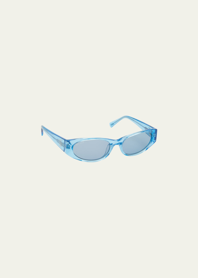 Shop By Far Rodeo Round Acetate Sunglasses In Transparent Azure