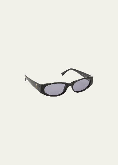 Shop By Far Rodeo Round Acetate Sunglasses In Solid Black