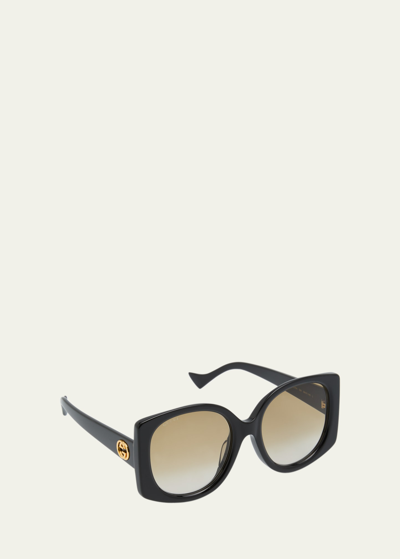 Shop Gucci Raised Interlocking Gg Acetate Butterfly Sunglasses In 004 Black