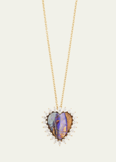 Shop Kimberly Mcdonald 18k Yellow Gold Opal And Diamond Heart Pendant Necklace