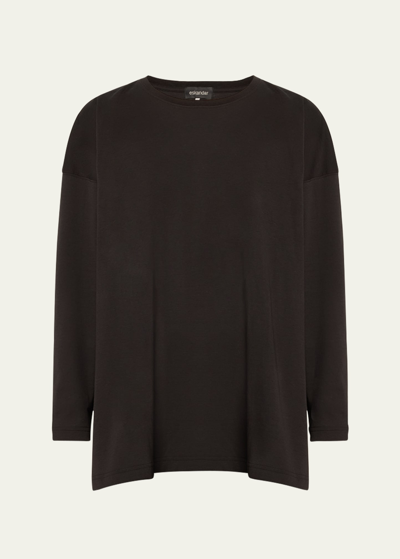 Shop Eskandar Side Panelled Round Neck Long Sleeve T-shirt (mid Plus Length) In Black
