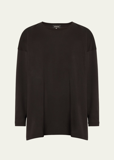 Eskandar Side Panelled Round Neck Long Sleeve T-shirt (mid Plus Length) In Black