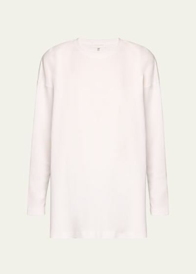 Shop Eskandar Side Panelled Round Neck Long Sleeve T-shirt (mid Plus Length) In White