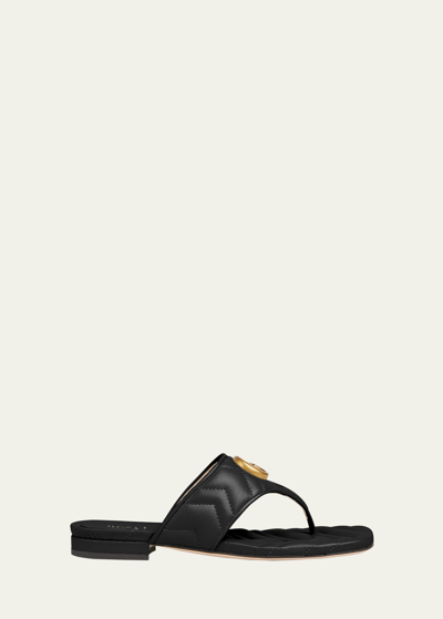 Shop Gucci Double G Marmont Thong Sandals In 1000 Nero