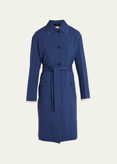 Shop Marni Stitched Wool Self-tie Trench Coat In Cornflower
