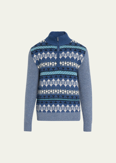 Shop Loro Piana Men's Noel Cashmere Quarter-zip Sweater In J1n1 Fancy Aegean