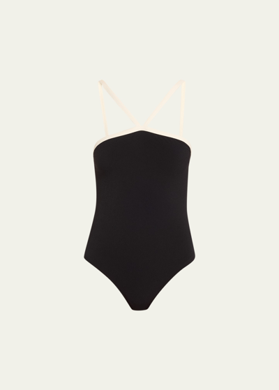 Shop Lisa Marie Fernandez Crepe One-piece Swimsuit With Contrast Piping In Bcc