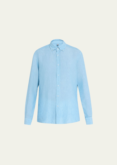 Shop Bergdorf Goodman Men's Linen Sport Shirt In 14b Blue