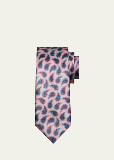 Shop Brioni Men's Silk Paisley-print Tie In Rose