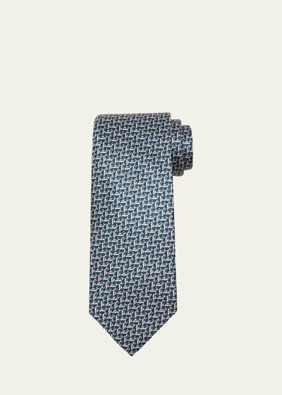 Shop Brioni Men's Silk Geometric-print Tie In Beige Blac