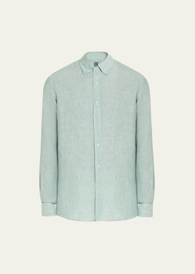 Shop Bergdorf Goodman Men's Linen Sport Shirt In 54b Green