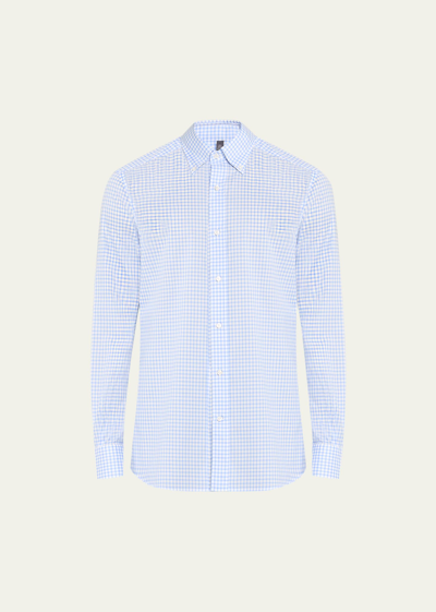 Shop Bergdorf Goodman Men's Cotton Gingham Check Sport Shirt In 1 Blue Wht