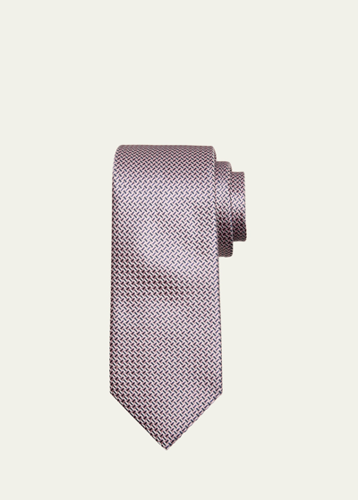 Shop Brioni Men's Silk Jacquard Basketweave Tie In Pinkgrey
