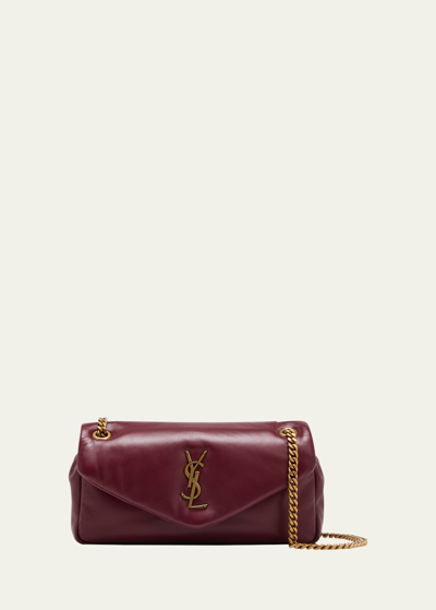 Shop Saint Laurent Calypso Small Ysl Shoulder Bag In Smooth Padded Leather In Rouge Merlot