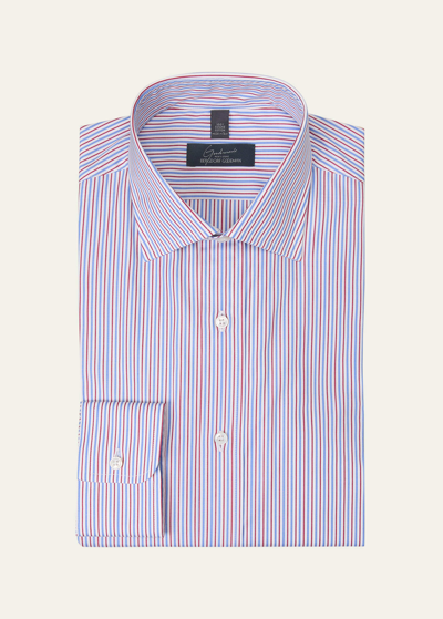 Shop Bergdorf Goodman Men's Cotton Multi-stripe Dress Shirt In 2-blue Burg Wht