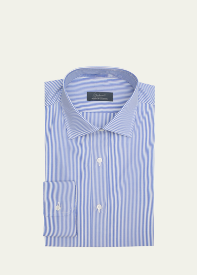 Shop Bergdorf Goodman Men's Cotton Bengal Stripe-print Dress Shirt In 18-blue