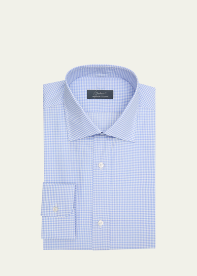 Shop Bergdorf Goodman Men's Cotton Micro-check Dress Shirt In 15-blue