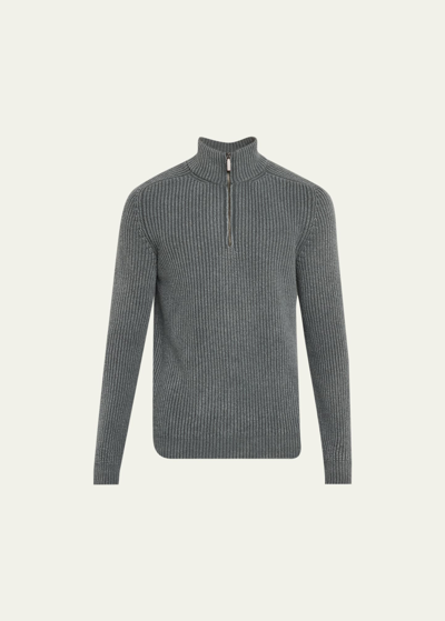 Shop Iris Von Arnim Men's Stonewashed Cashmere Ribbed Half-zip Sweater In Thymian Sw