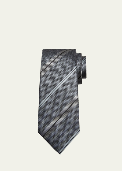 Shop Tom Ford Men's Mulberry Silk Stripe Tie In Silver