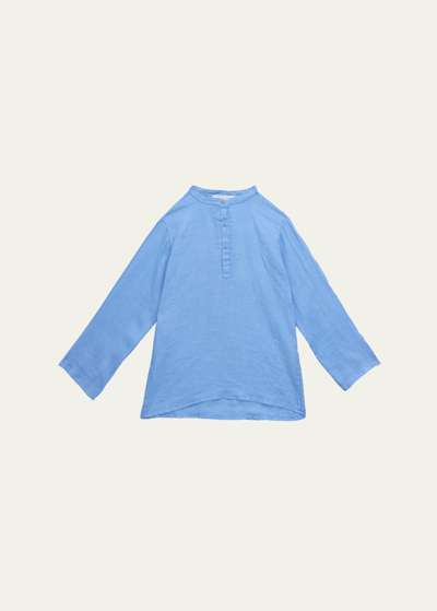 Shop Mariella Ferrari Boy's Linen Blouse In 128 Blue