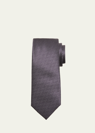 Shop Tom Ford Men's Mulberry Silk Chevron Tie In Violet Multicolor