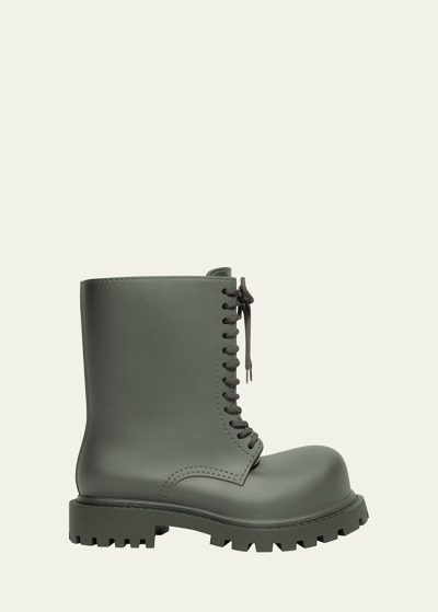 Shop Balenciaga Men's Steroid Oversized Leather Army Boots In Dark Khaki