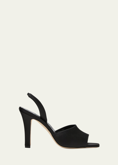 Shop Manolo Blahnik Clotilde Silk Slingback Sandals In Blck0015