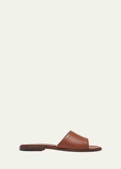 Shop Manolo Blahnik Safinanu Leather Flat Slide Sandals In Mbrw2107