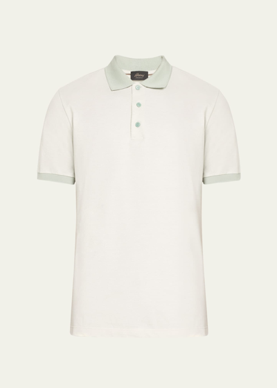 Shop Brioni Men's Cotton Polo Shirt In Aqua