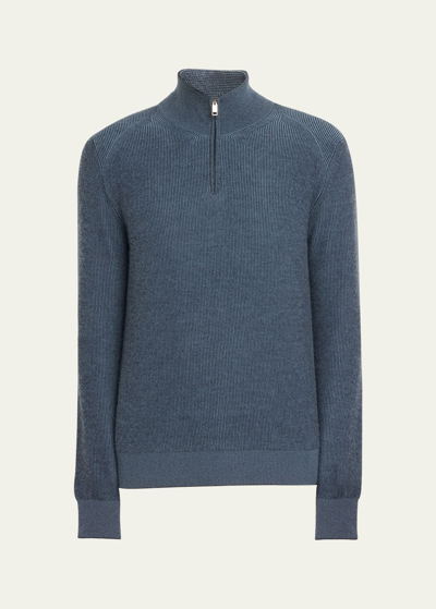 Shop Brioni Men's Cashmere-wool Quarter-zip Sweater In Midnight Blue