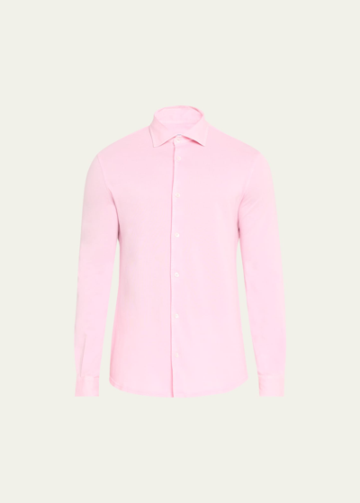 Shop Fedeli Men's Frosted Pique Casual Button-down Shirt In Pink