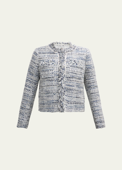 Shop Kobi Halperin Ricki Fringe & Lace-trim Tweed Jacket In Blue Multi