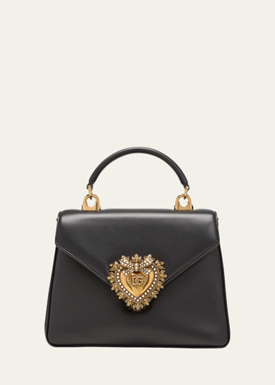 Shop Dolce & Gabbana Devotion Medium Puffy Top Handle Bag In 80999 Black