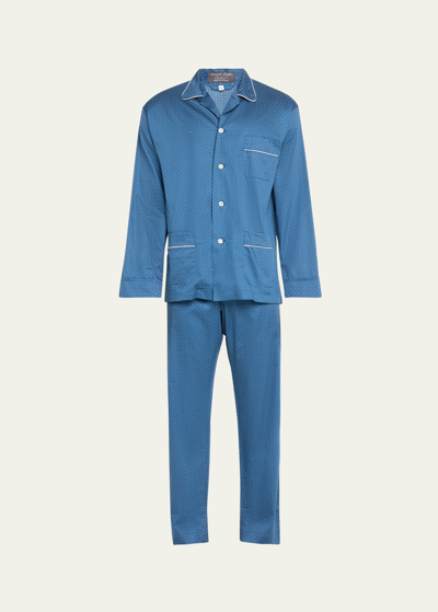 Shop Emanuele Maffeis Men's Medallion-print Long Pajama Set In Dark Blue 111
