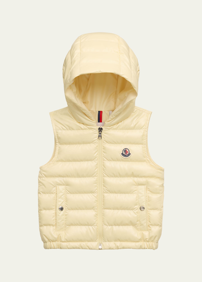 Shop Moncler Boy's Couronne Hooded Puffer Vest In 12u - Yellow