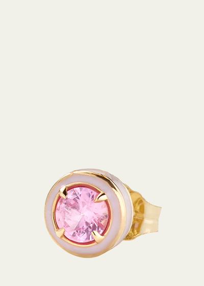 Shop Alison Lou 14k Yellow Gold Mini Round Cocktail Stud Earring, Single In Pink Sapphire