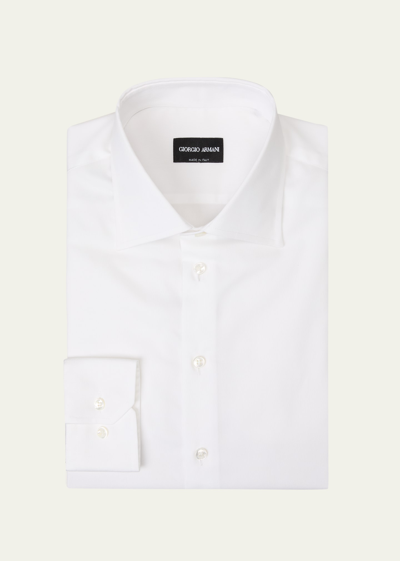 Shop Giorgio Armani Men's Textured Cotton Dress Shirt In Solid White