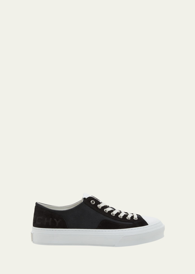 Shop Givenchy Men's City Canvas Suede Low-top Sneakers In Black