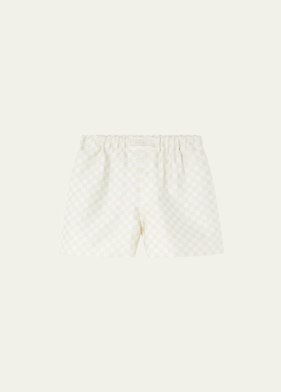 Shop Versace Men's Silk Duchesse Checkerboard Shorts In Light Sandwhite