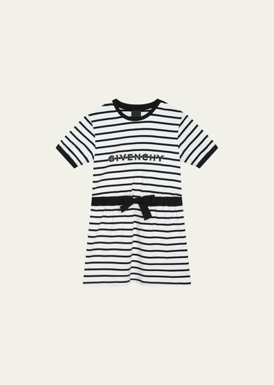 Shop Givenchy Girl's Striped Cotton Jersey Dress In White/black