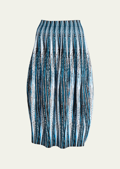 Shop Bottega Veneta Jacquard Feather Midi Skirt In Ink-nero