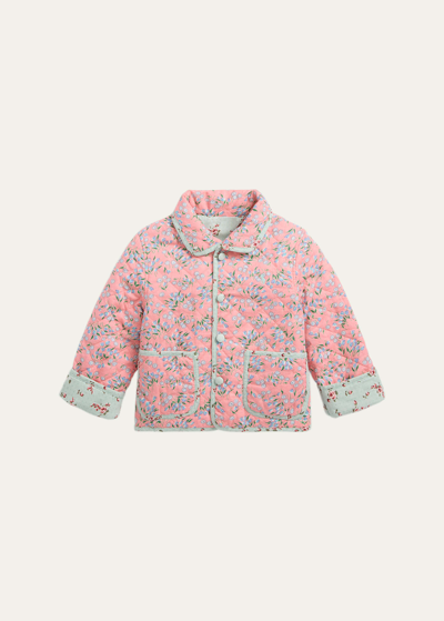 Shop Ralph Lauren Girl's Reversible Quilted Cotton Linen Jacket In Seze Floral Jane