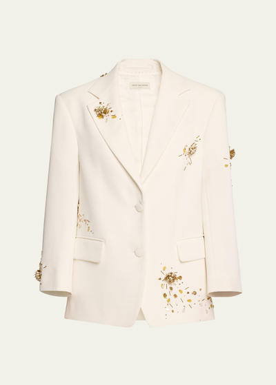 Shop Dries Van Noten Birdy Embroidered Single-breasted Jacket In White