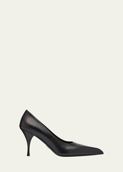 Prada 85 Pointed-toe Calf Leather Pumps In Nero